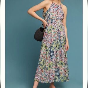 NWT Anthropologie Allerton Floral Halter Maxi Dress FLAWED
